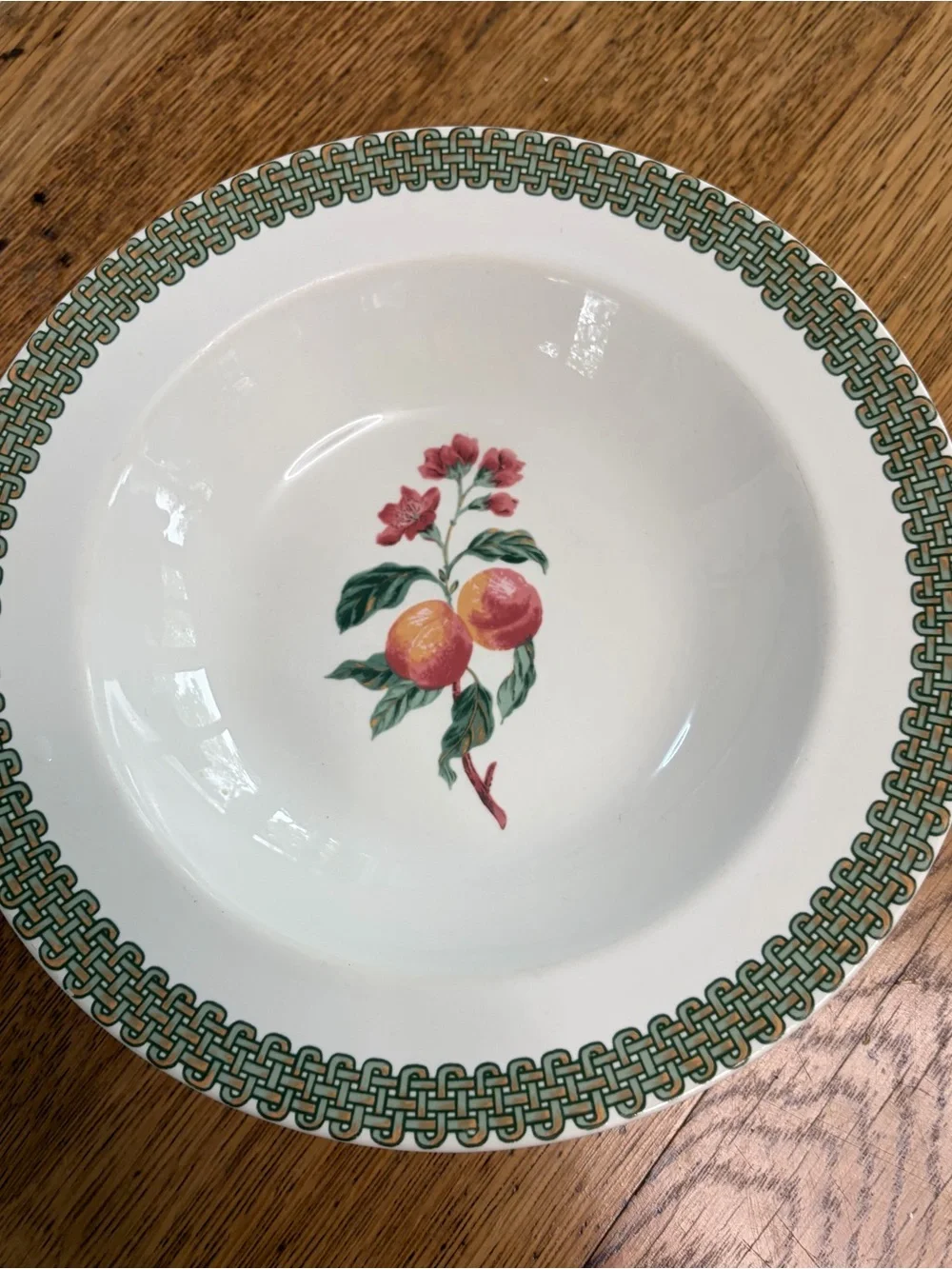 White Ceramic Fruit-Pattern Dinnerware Bowl with Green Trim